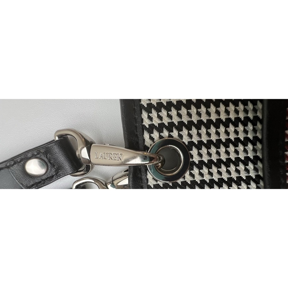 RALPH LAUREN RLL Houndstooth Plaid Leather Trimmed Tote Bag Hand Purse Vintage - Picture 13 of 16